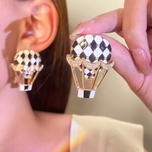 Mackenzie Elegant Gold and Black Hot Air Balloon Earrings